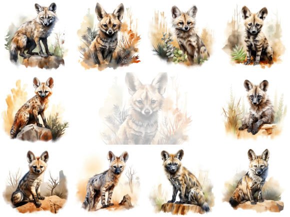 Aardwolf Watercolor Clipart: Instant Digital Artistry