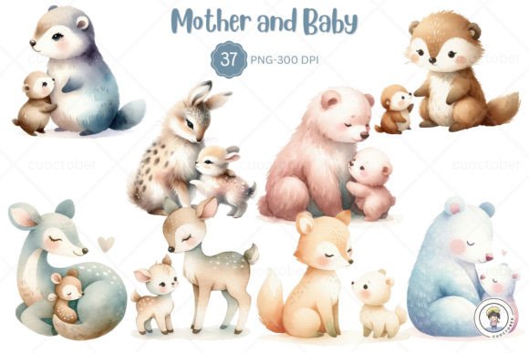 Adorable Mother & Baby Animal Watercolor Designs for Creatives