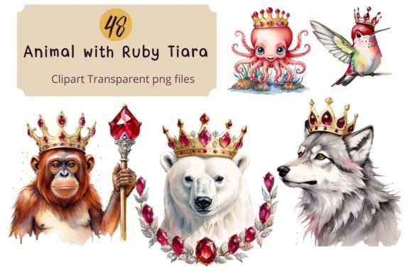 Animal with Ruby Tiara Watercolor Png: A Designer's Asset