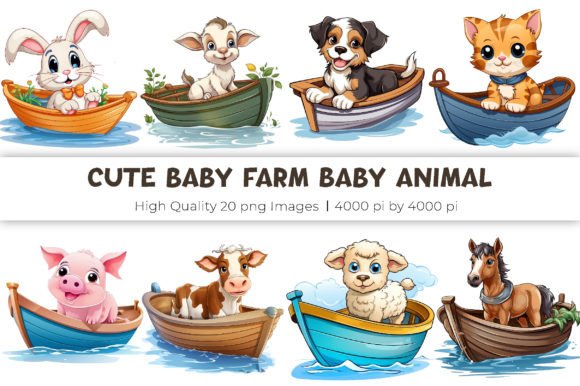 Charming Farm Animals on Boats: A Clipart Bundle for Every Creator