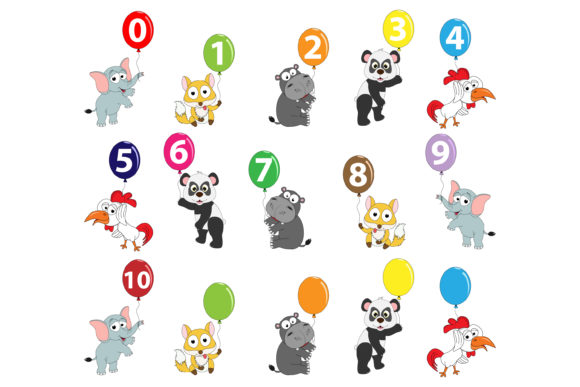 Cute Animal with Balloon and Number: A Playful Design Asset