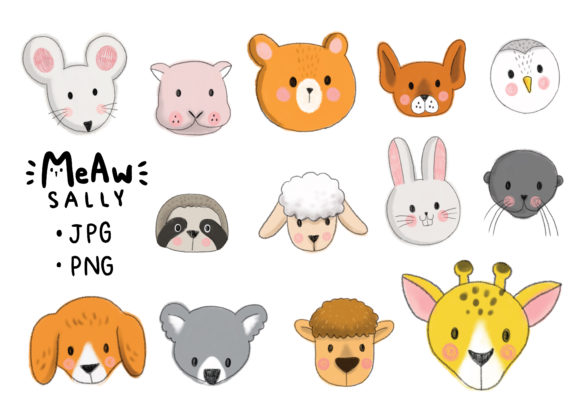 Cute Hand Drawn Animal Faces for Creative Projects