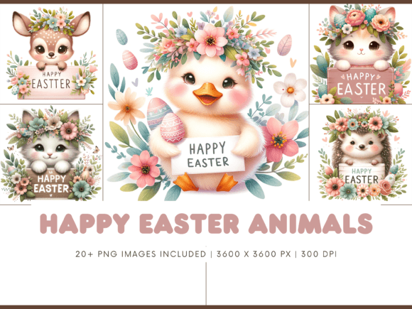 Cute Happy Easter Animal Illustrations for Spring Projects