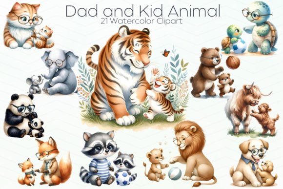 Dad and Kid Animal Clipart: Sublimation-Ready Designs for Meaningful Gifts