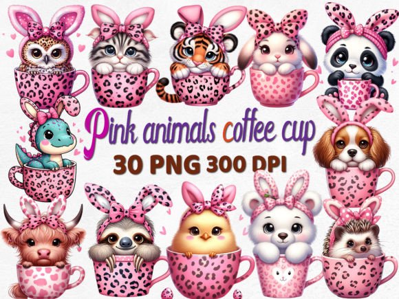 Easter Pink Animal in Coffee Cup Bundle: A Fresh Design Asset
