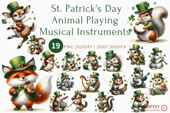 Irish Charm Meets Digital Design: The Animal Playing Irish Musical Instruments Clip Art Collection