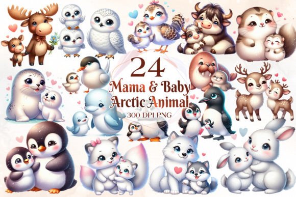 Mom and Baby Arctic Animal Clipart: Charming Design Assets