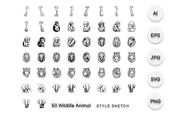Wildlife Animal Element Draw Black: Bold Style for Your Designs
